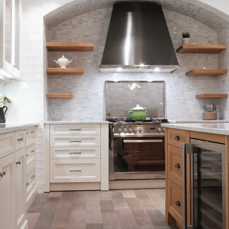 St. Martin Bellrose Rift White Oak & Simply White Kitchen Cabinets: Natural Elegance with Contemporary Accents