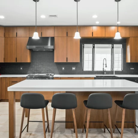 St. Martin Clayton Natural Walnut Kitchen Cabinets: Mid-Century Modern Elegance