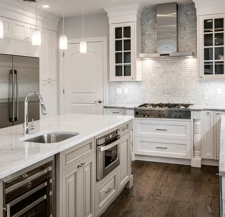 St. Martin Greenfield Bright White & Wellington Gray Stone Kitchen Cabinets: Classic American Style with Modern Flair
