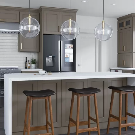 Timeless Grey Cabinets with Classic Brown Accents