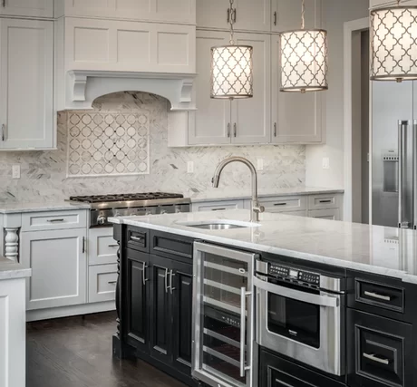 St. Martin Greenfield Simply White & Wellington Simply Black Kitchen Cabinets: Bold Contrast with Elegant Design