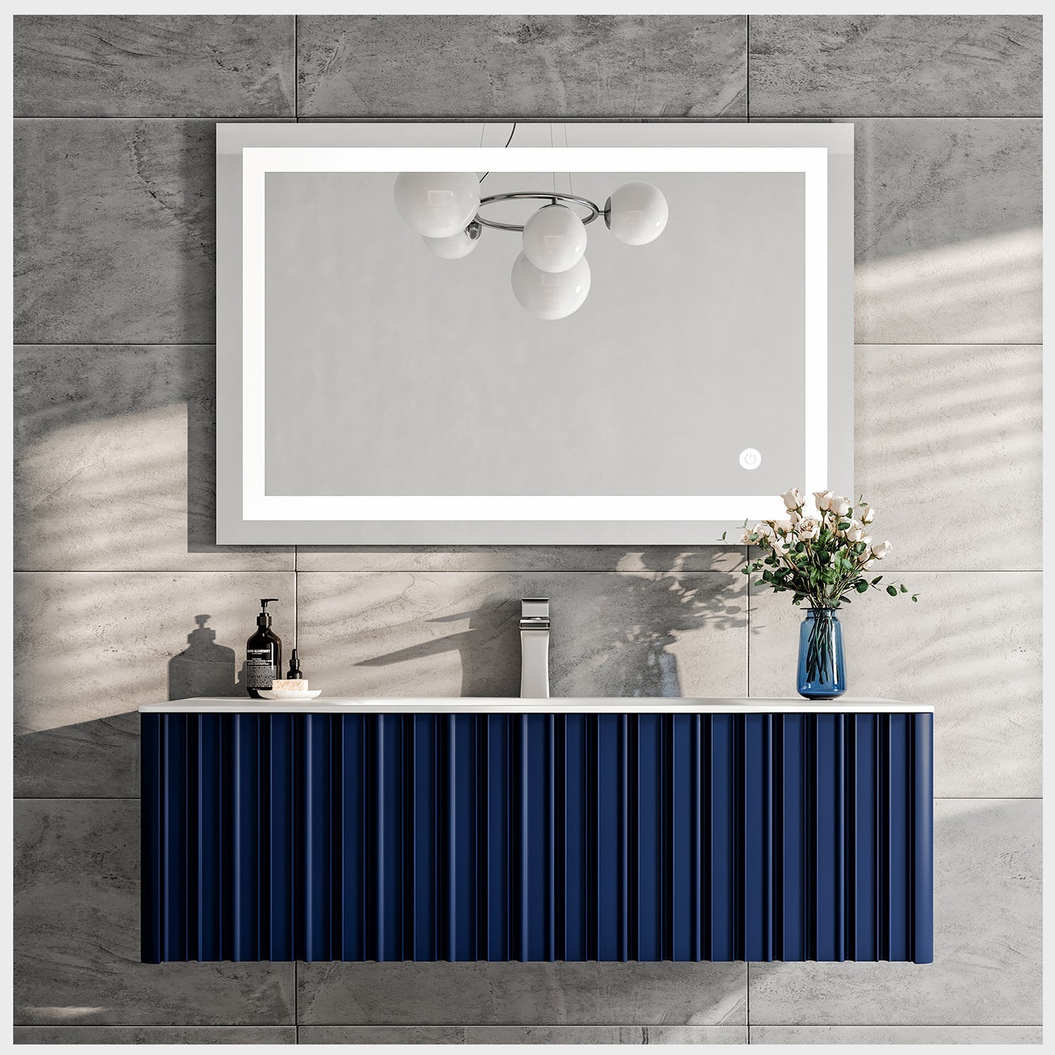 Eviva Dolce Vita Blue Wall Mount Bathroom Vanity with White Solid Surface Countertop and Integrated Sink