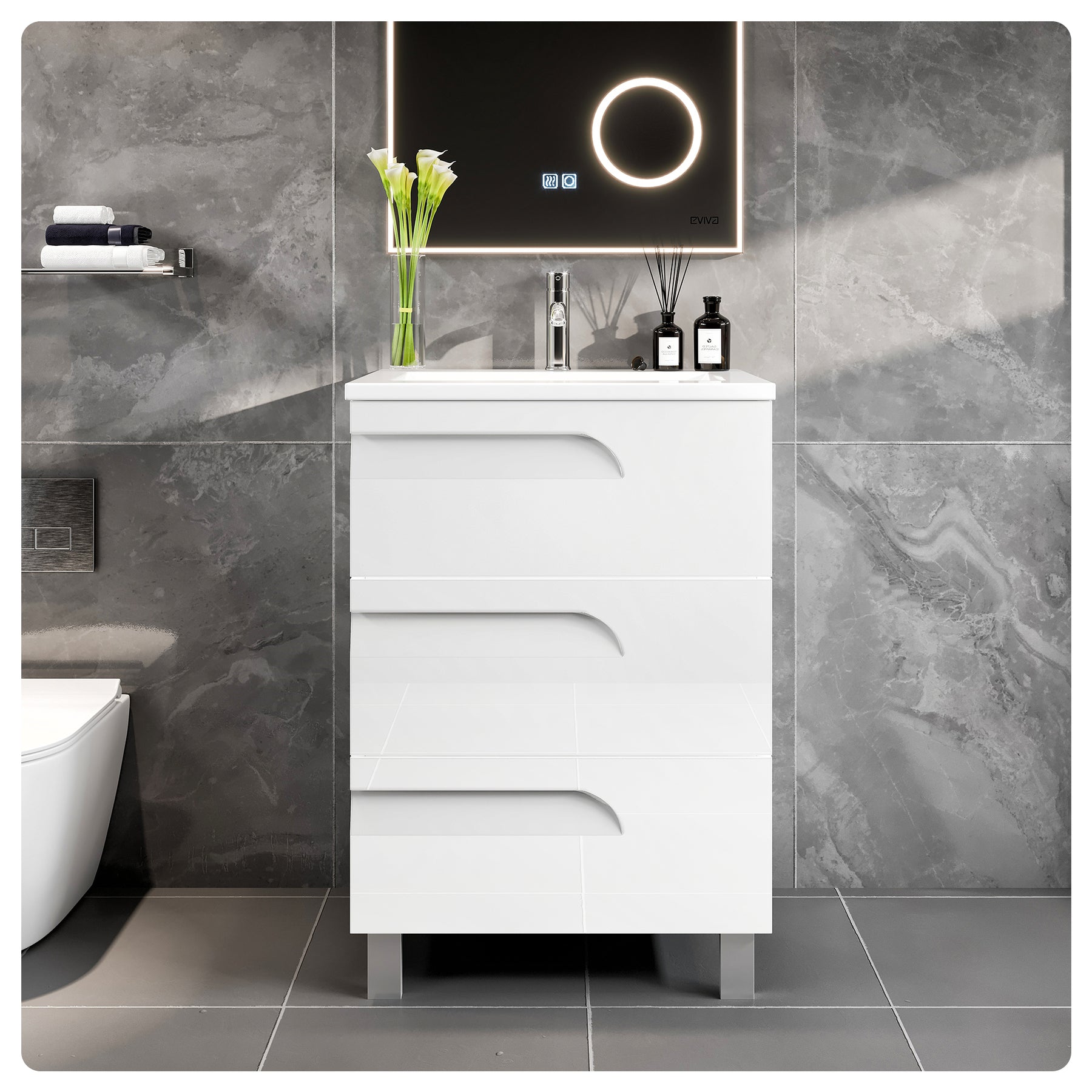 Eviva Joy Bathroom Vanity with White Porcelain Countertop and Integrated Sink