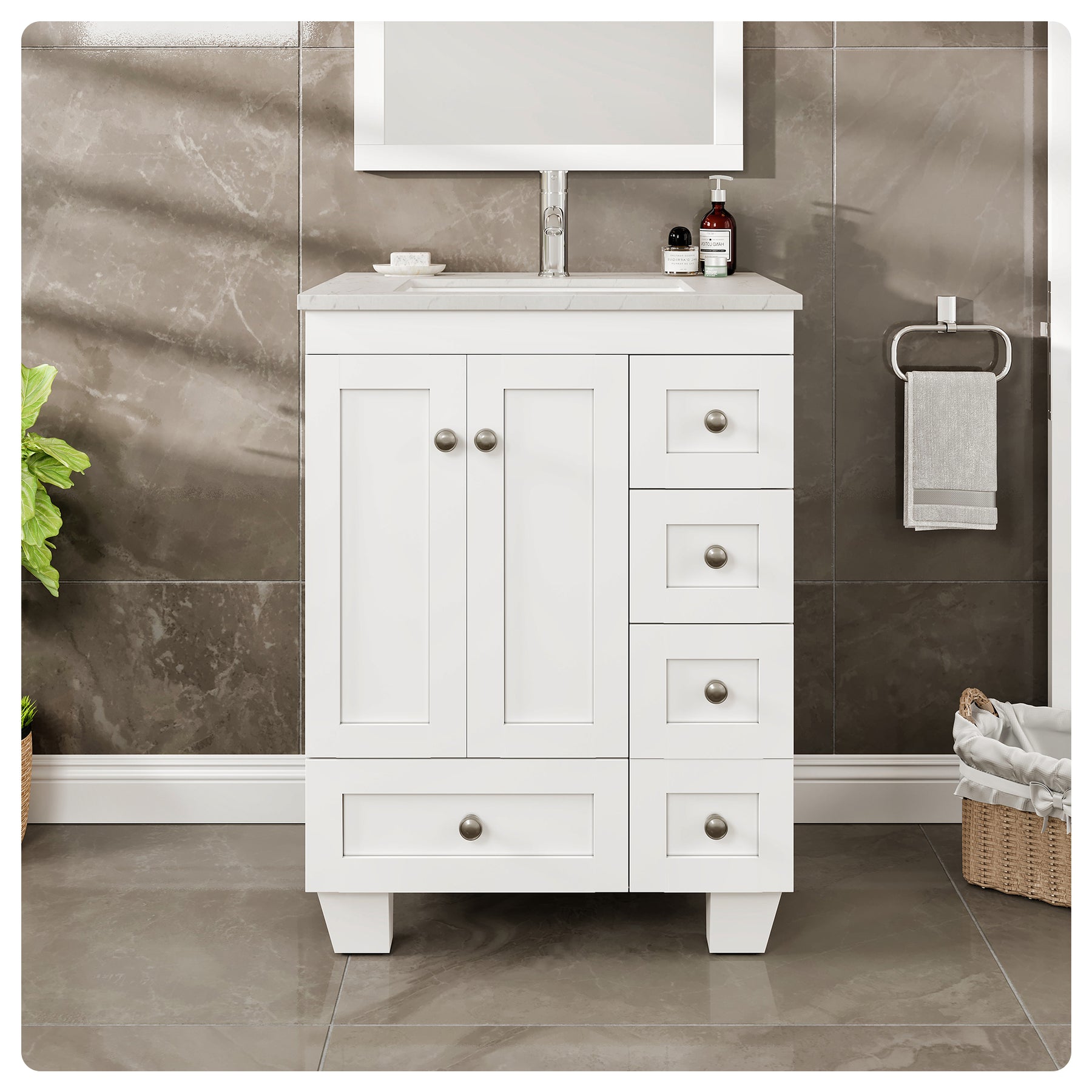 Eviva Happy Bathroom Vanity with Quartz Countertop and Undermount Porcelain Sink available in White, Gray, and Espresso