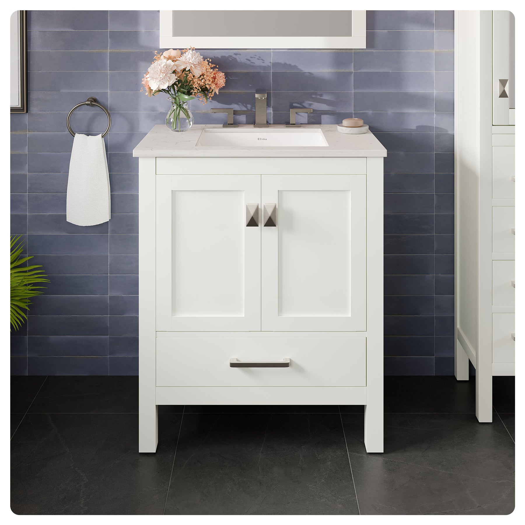 Eviva Aberdeen Bathroom Vanity with White Carrara Quartz Countertop and Undermount Porcelain Sink