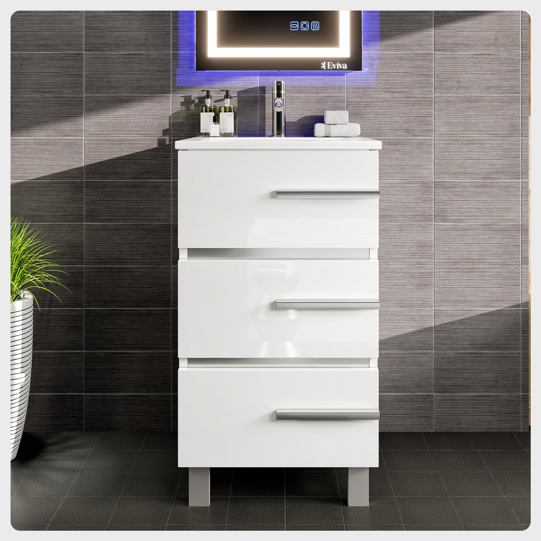 Eviva Deluxe Bathroom Vanity with White Porcelain Countertop and Integrated Sink