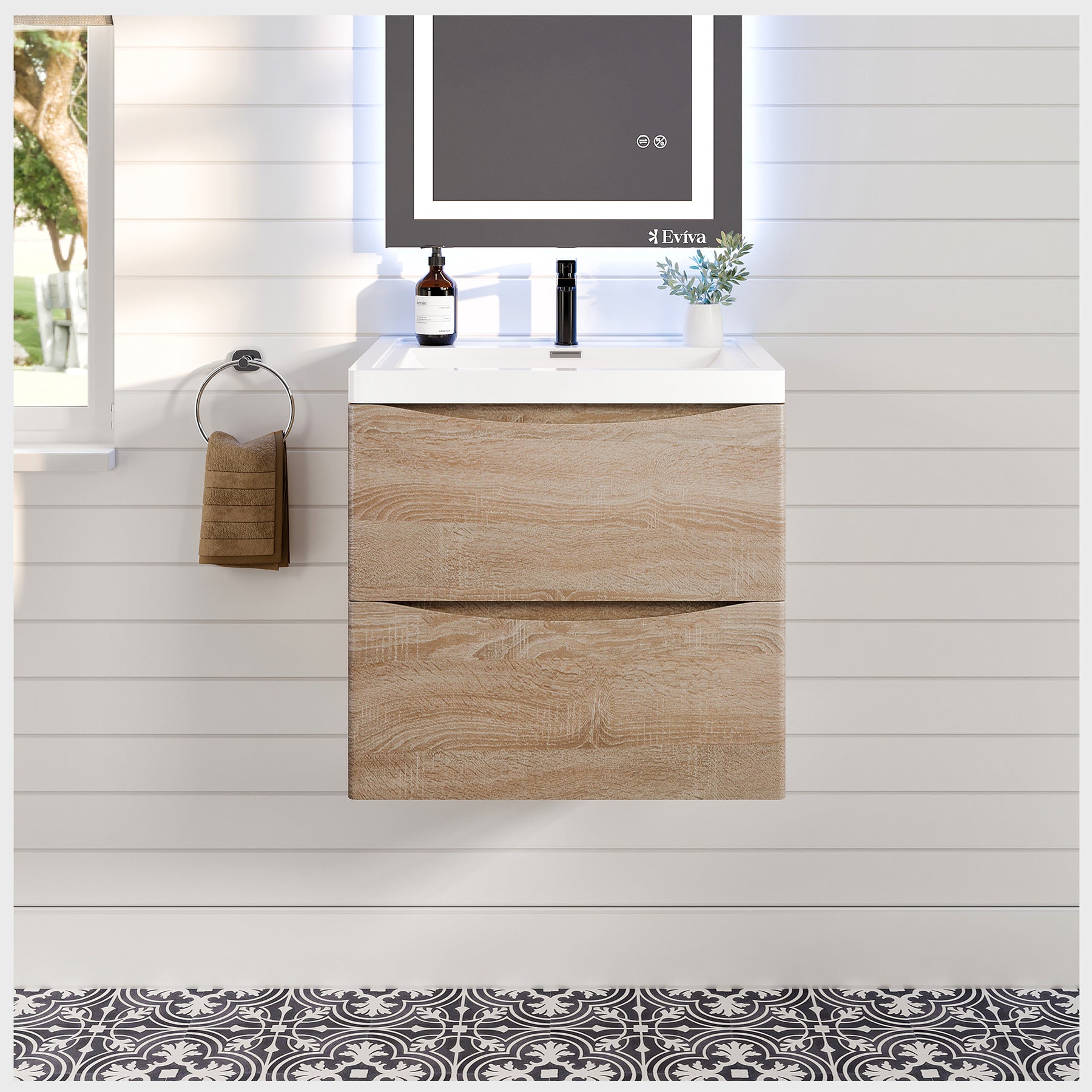 Eviva Smile Wall Mount Bathroom Vanity with White Acrylic Countertop and Integrated Sink