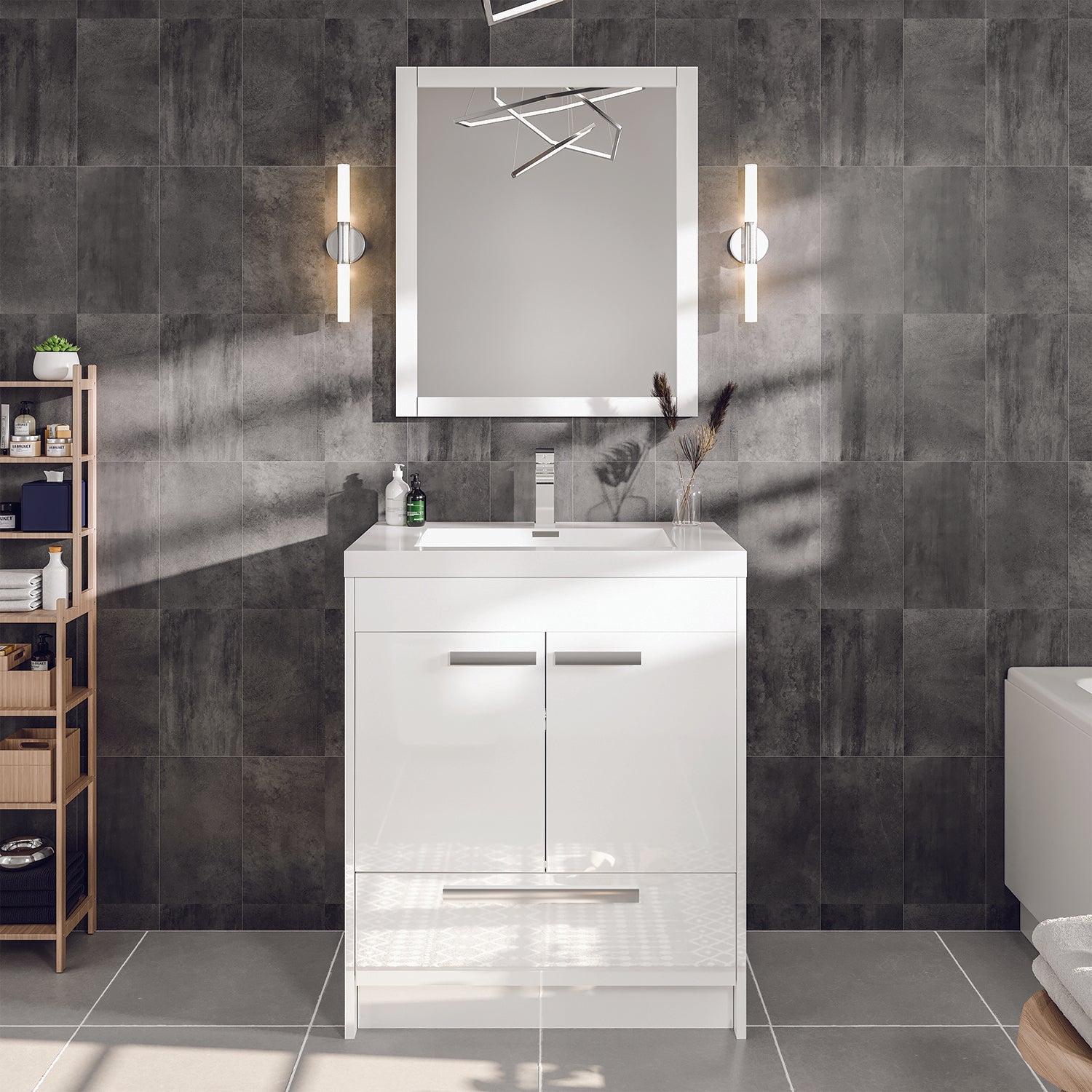 Eviva Lugano Bathroom Vanity with White Acrylic Countertop and Integrated Sink