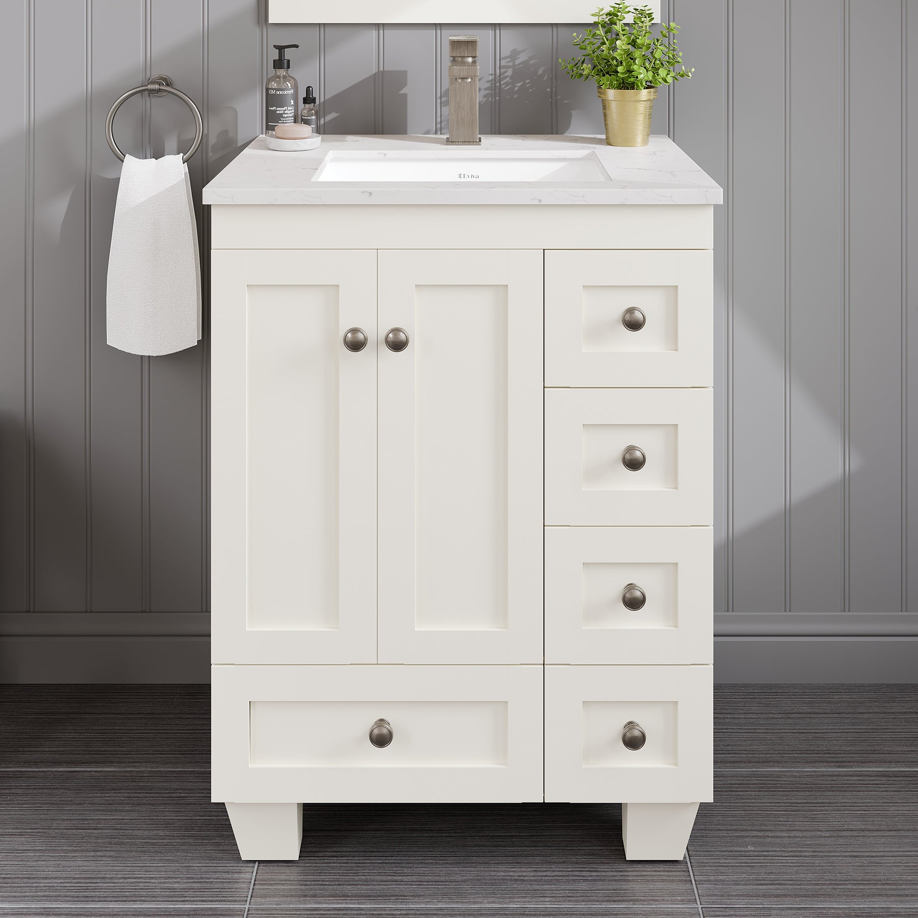 Eviva Acclaim Bathroom Vanity with White Carrara Quartz Countertop and Undermount Porcelain Sink