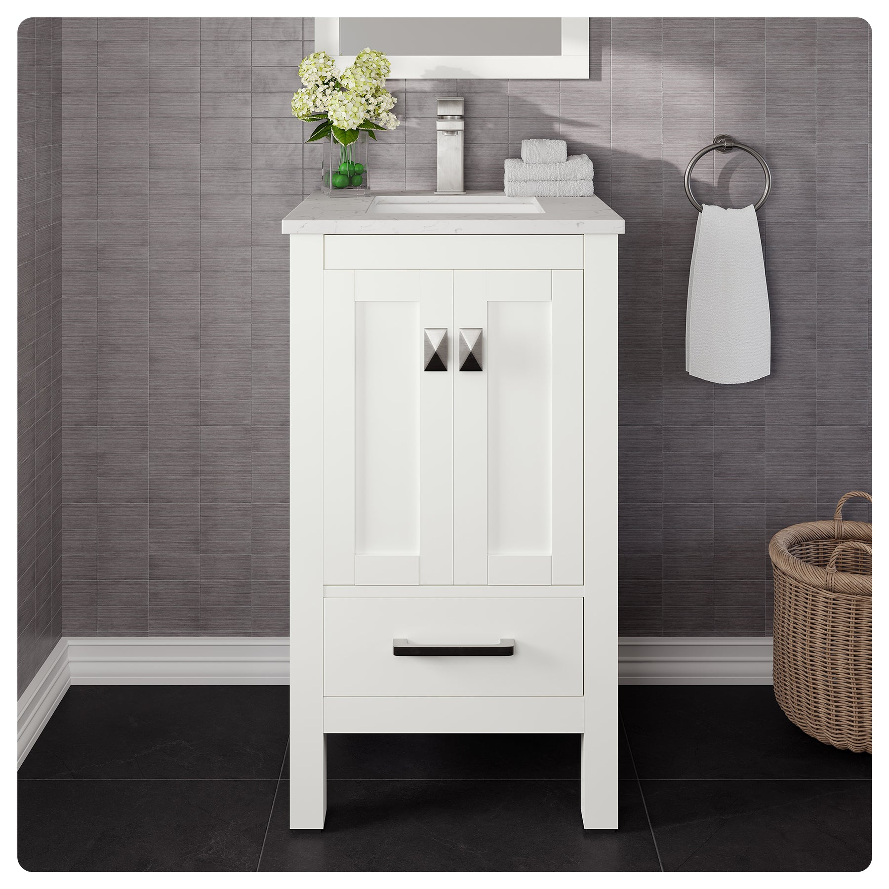 Eviva London Bathroom Vanity with White Carrara Quartz Countertop and Undermount Porcelain Sink