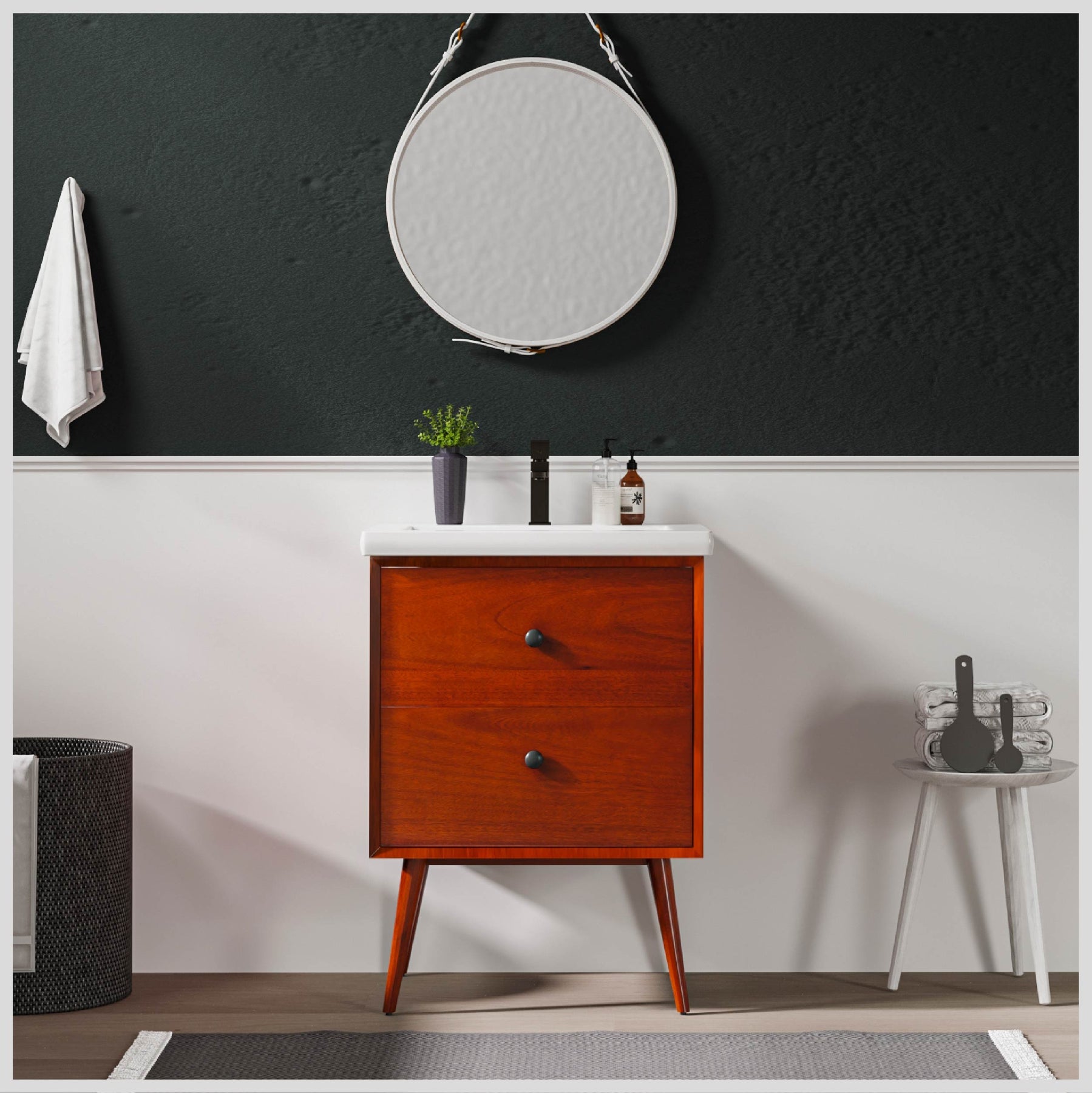 Eviva Caramel Teak Bathroom Vanity with White Porcelain Countertop and Integrated Sink
