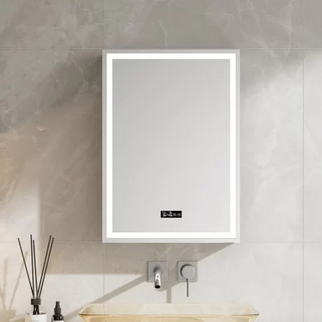 LED Model 3 Medicine Cabinets Tempered Mirror 5X Stronger, Temperature Clock